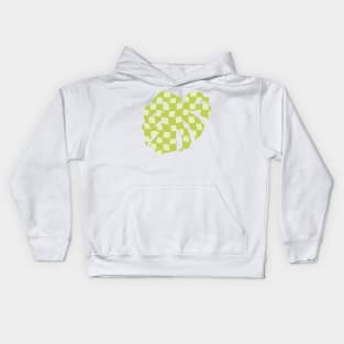 Checker Board Monstera Leaf - lime green and pistachio Kids Hoodie